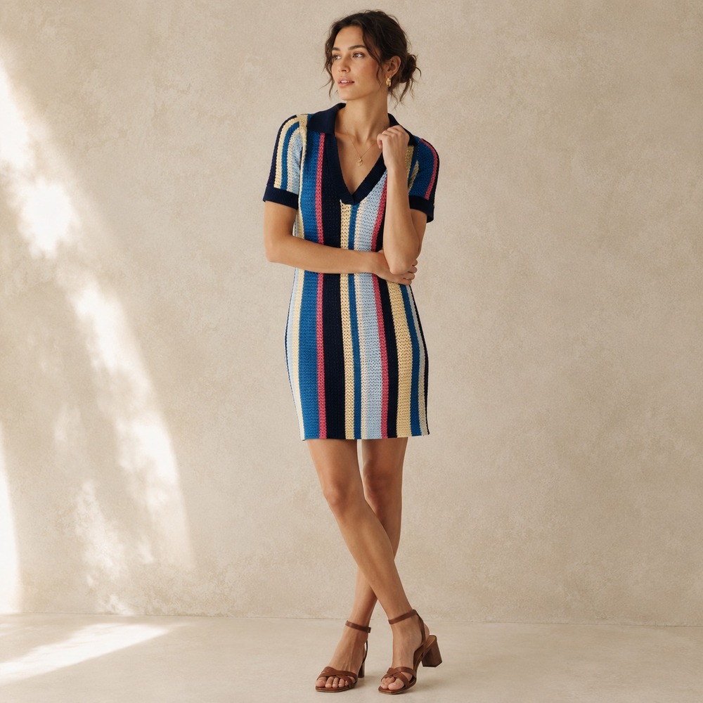 ANTHROPOLOGIE MAEVE Women's New SMALL Mini Dress Collared Knit Polo Striped